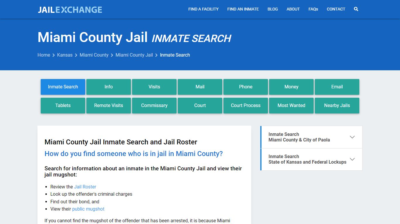 Inmate Search: Roster & Mugshots - Miami County Jail, KS